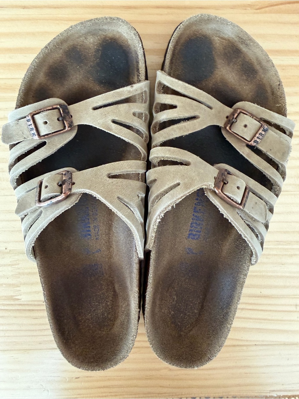 Birkenstock Beige Suede Double-Buckle Slide Sandals